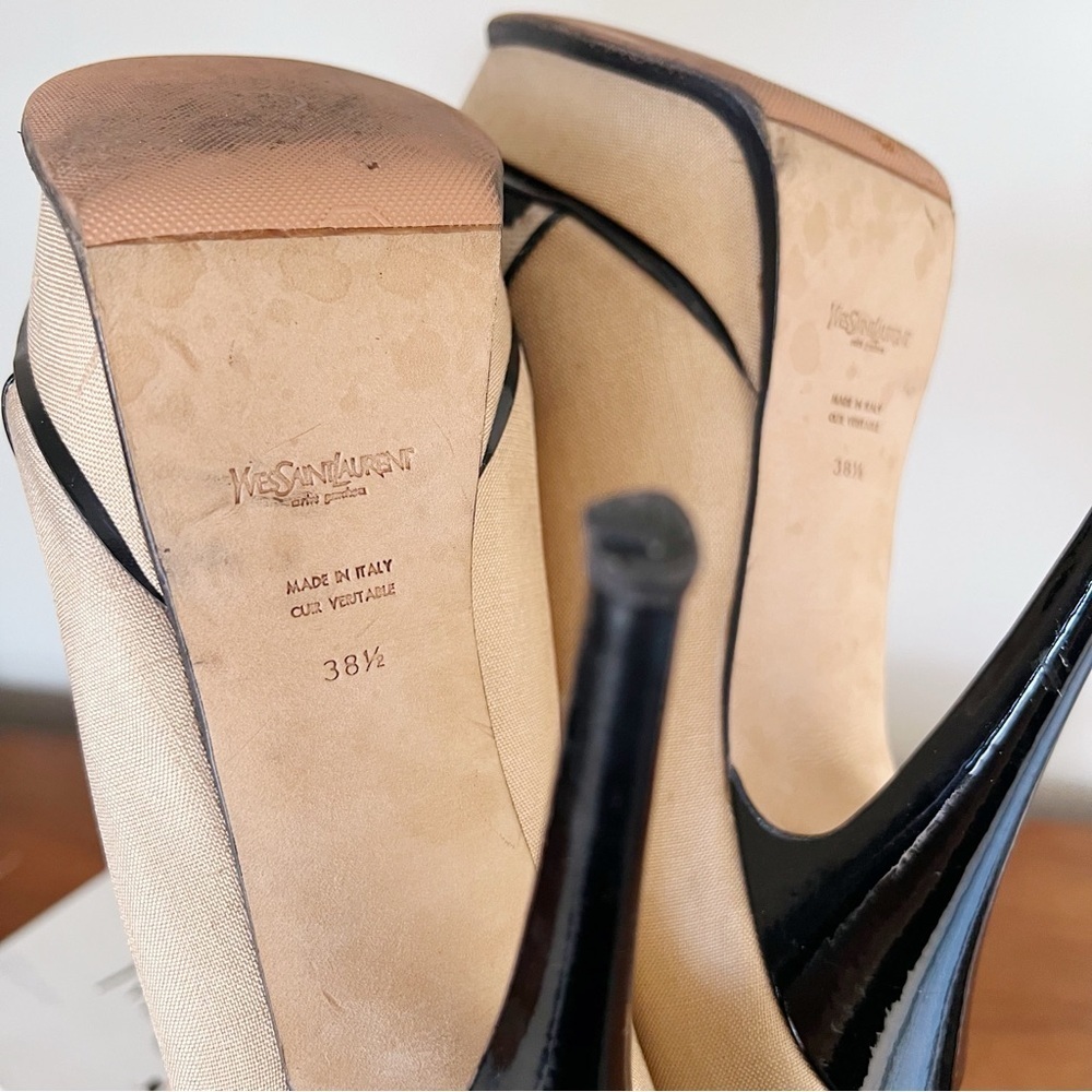 YSL • Tribute 105 Pump canvas leopard Mary Jane heels patent leather platform - Picture 14 of 16